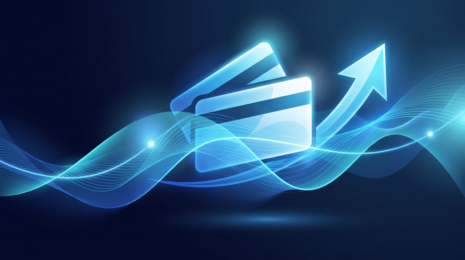 Abstract bank-card and motion graphic on a deep navy background.